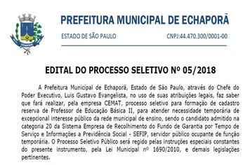 Processo Seletivo 05-2018