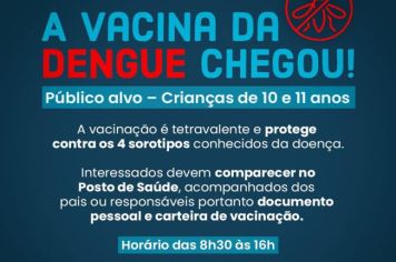 Echaporã inicia imunização contra a dengue para crianças de 10 e 11 anos