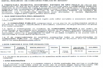 Edital de concurso Publico 001-2017- Medico PSF