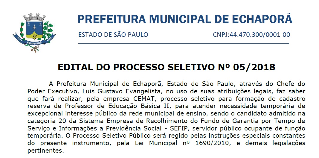 Processo Seletivo 05-2018