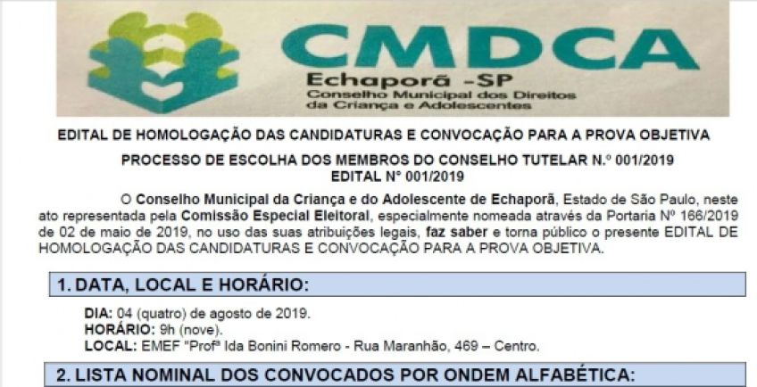 Convocação para prova objetiva para o conselho Tutelar
