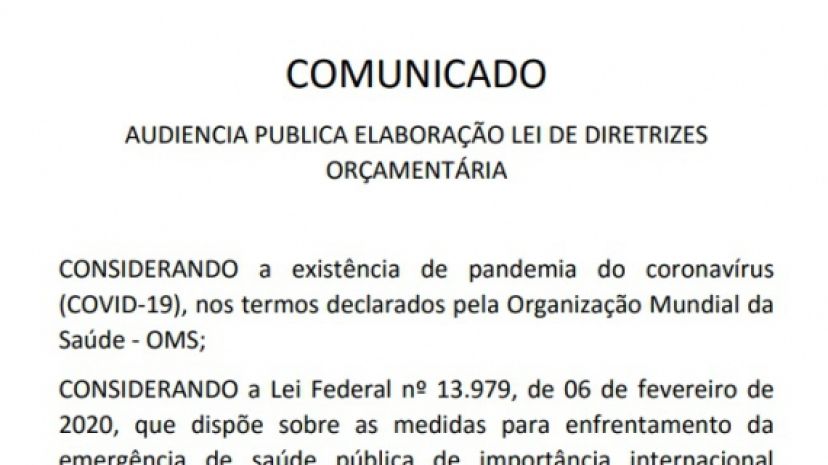 Audiência publica para elaboração da lei de diretrizes orçamentárias.
