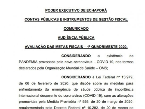 COMUNICADO - PODER EXECUTIVO DE ECHAPORÃ